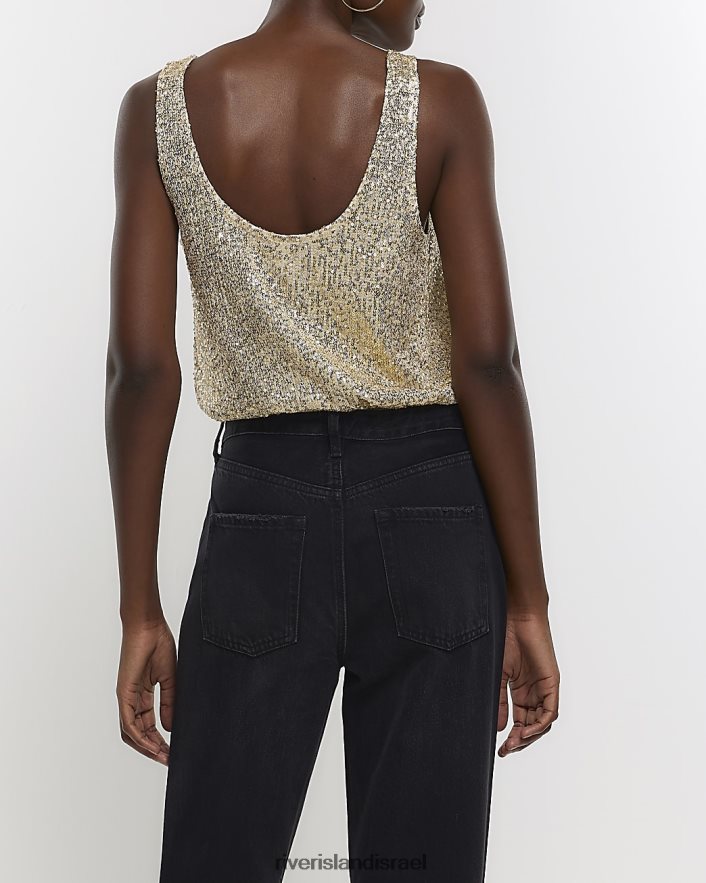 לבוש River Island גופיית פאייטים זהב נשים BDZ408652