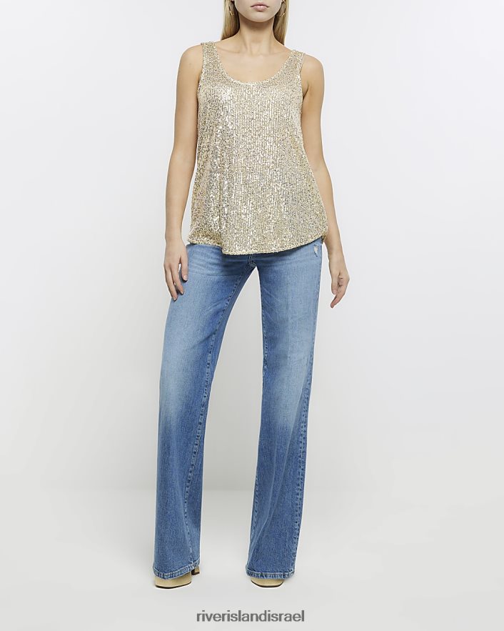 לבוש River Island גופיית פאייטים צהוב נשים BDZ408654