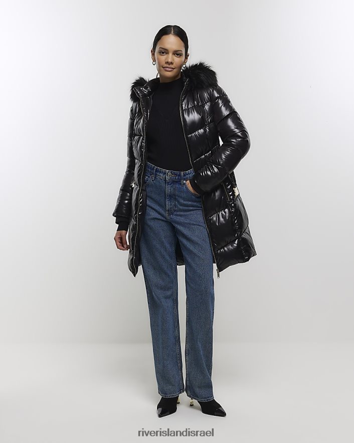 לבוש River Island ז'קט מרופד מצויד שָׁחוֹר נשים BDZ40865