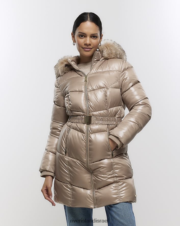 לבוש River Island ז'קט מרופד מצויד חום נשים BDZ40866