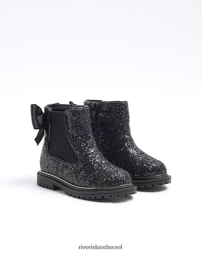 הַנעָלָה River Island מגפי צ'לסי נצנצים שָׁחוֹר בנות BDZ4086602