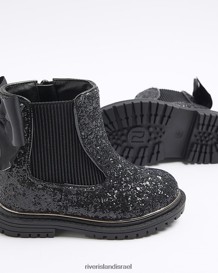 הַנעָלָה River Island מגפי צ'לסי נצנצים שָׁחוֹר בנות BDZ4086602