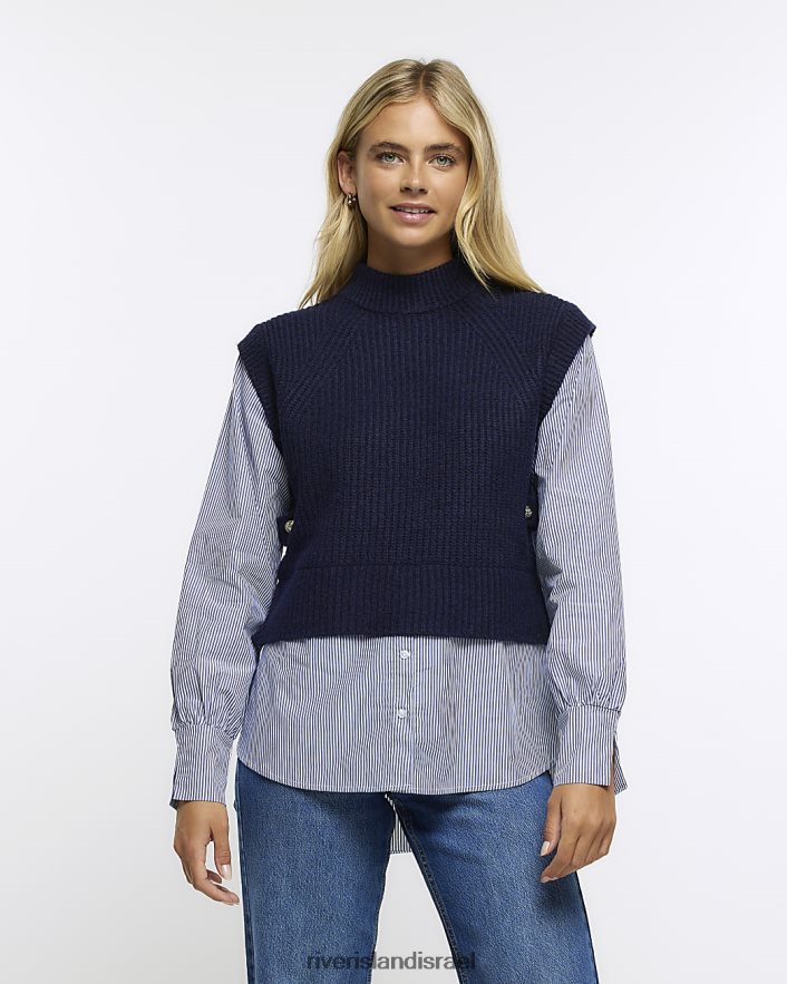 לבוש River Island מגשר עם שרוול חולצה חיל הים נשים BDZ408662