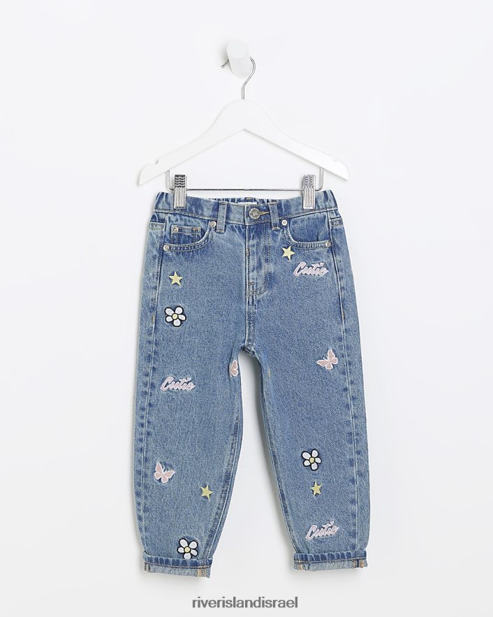 לבוש River Island מ"ג ג'ינס אמא רקום כְּחוֹל בנות BDZ4086621