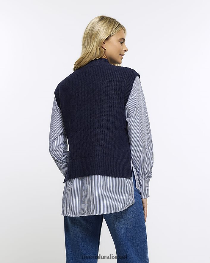 לבוש River Island מגשר עם שרוול חולצה חיל הים נשים BDZ408662