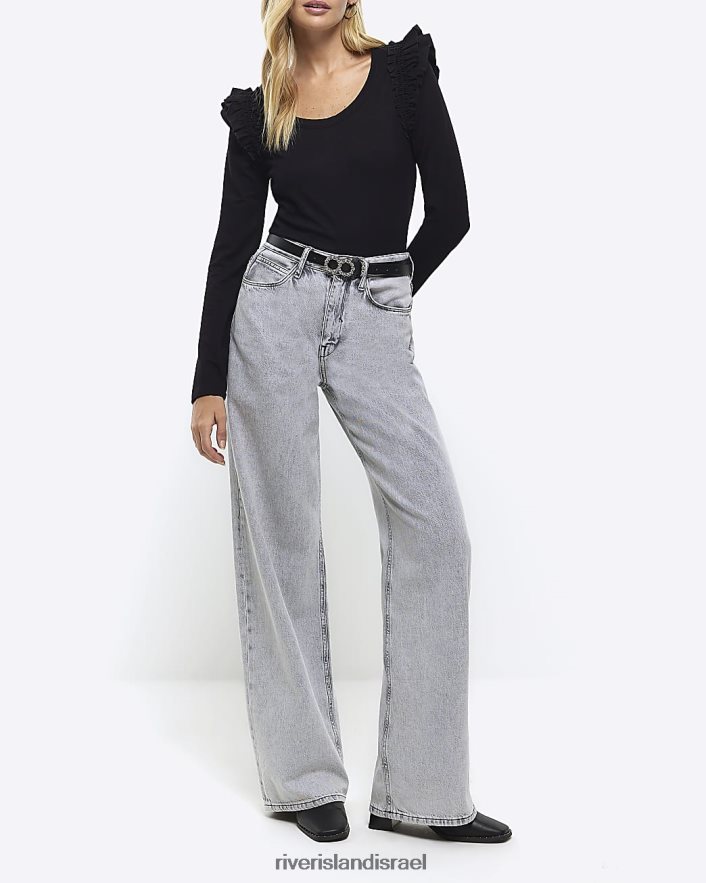 לבוש River Island חלק עליון עם שרוולים ארוכים שָׁחוֹר נשים BDZ408663