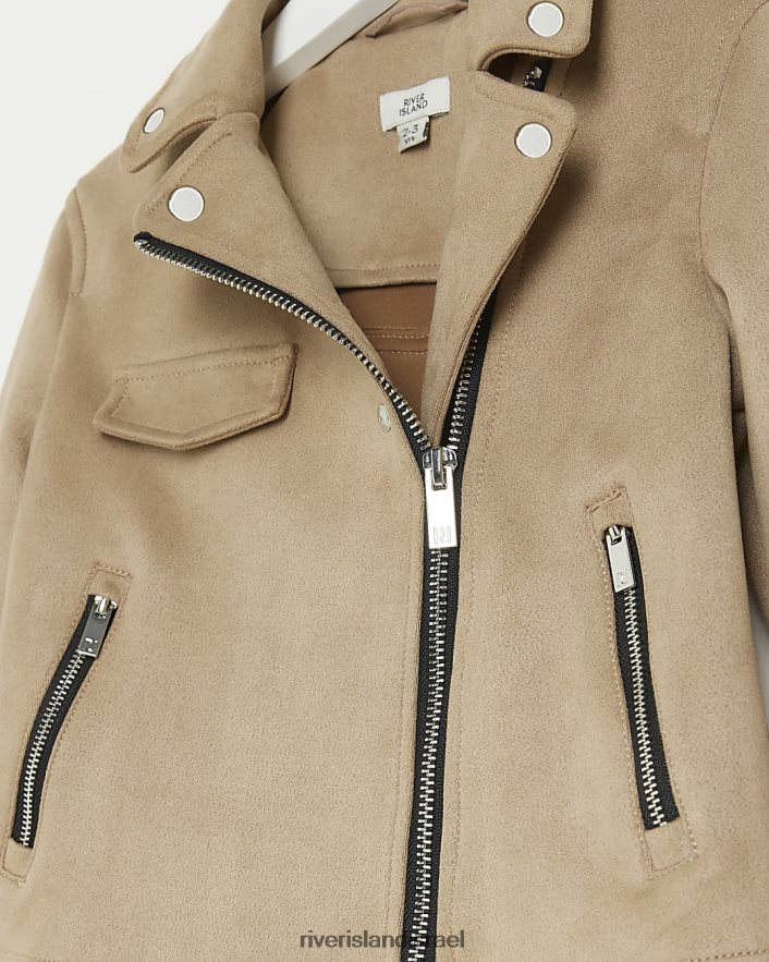 לבוש River Island מעיל אופנוענים זמש בז' בנות BDZ4086657