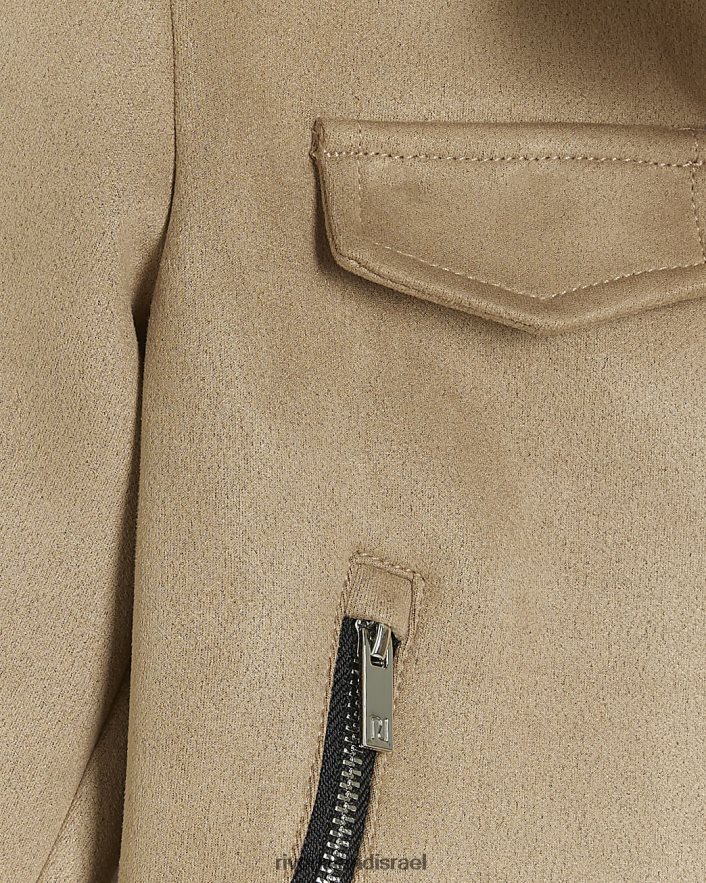 לבוש River Island מעיל אופנוענים זמש בז' בנות BDZ4086657