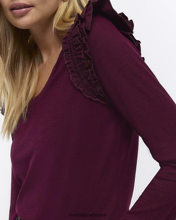 לבוש River Island חלק עליון עם שרוולים ארוכים אָדוֹם נשים BDZ408665