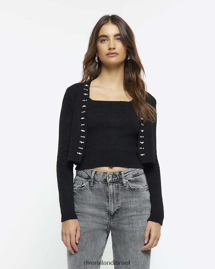 לבוש River Island סט אפוד קרדיגן מעוטר שָׁחוֹר נשים BDZ408668