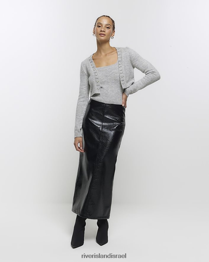 לבוש River Island סט אפוד קרדיגן מעוטר אפור נשים BDZ408669