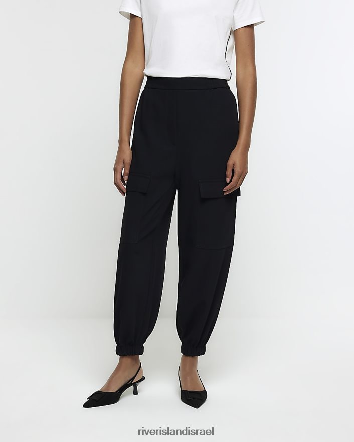 לבוש River Island מכנסי מטען אלסטיים שָׁחוֹר נשים BDZ408671