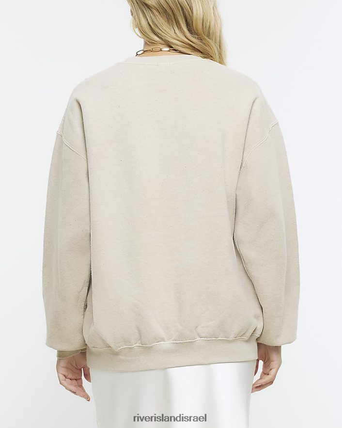 לבוש River Island סווטשירט בהדפס גרפי בז' נשים BDZ408674