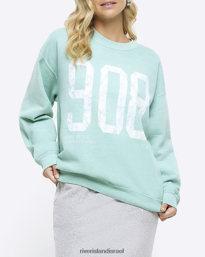 לבוש River Island סווטשירט בהדפס גרפי ירוק נשים BDZ408677