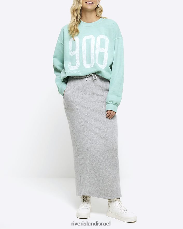 לבוש River Island סווטשירט בהדפס גרפי ירוק נשים BDZ408677
