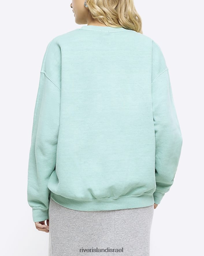 לבוש River Island סווטשירט בהדפס גרפי ירוק נשים BDZ408677