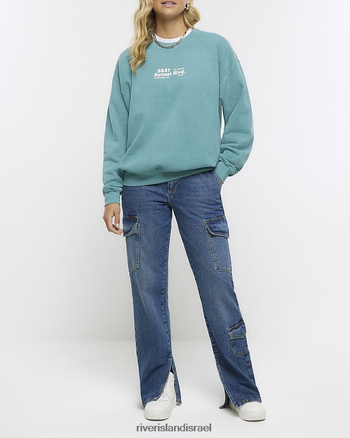 לבוש River Island סווטשירט בהדפס גרפי ירוק נשים BDZ408678