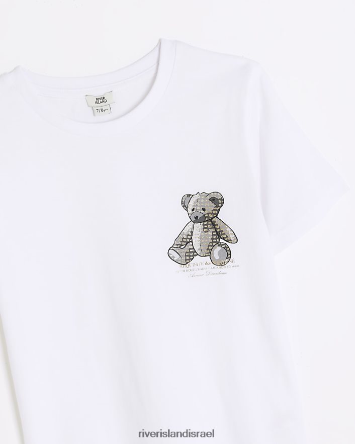 לבוש River Island חולצת טריקו בהדפס דוב לבן בנים BDZ4086795