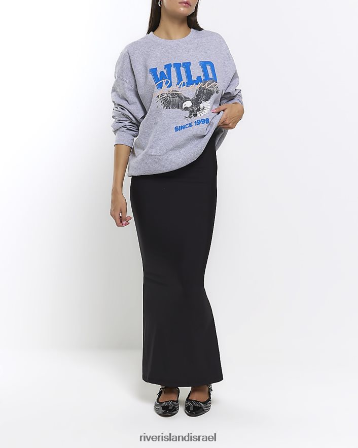 לבוש River Island סווטשירט גרפי אפור נשים BDZ408679