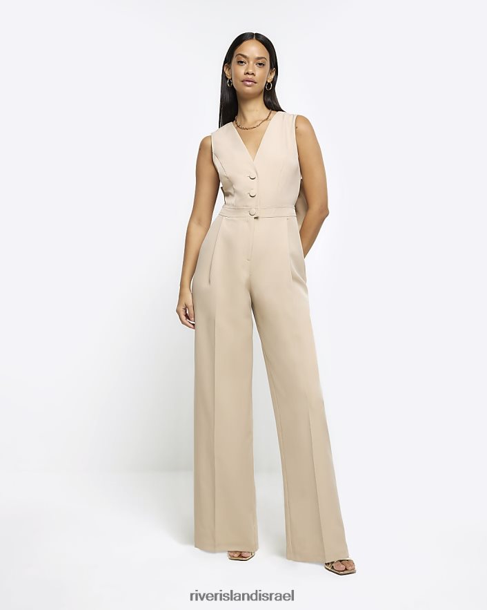 לבוש River Island סרבל בלייזר עם קשת בז' נשים BDZ40867