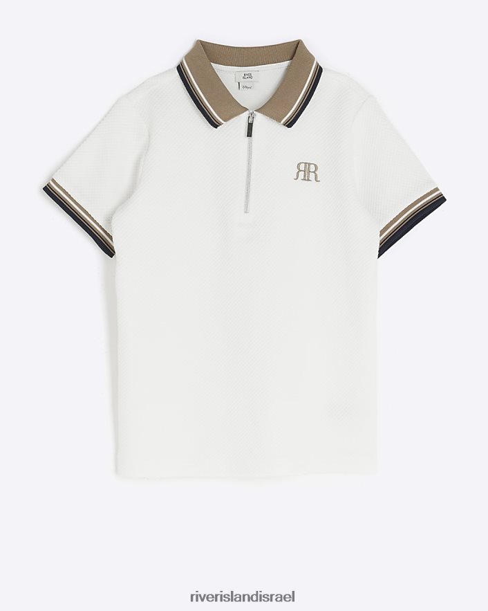 לבוש River Island חולצת פולו בעלת קצה מרקם לבן בנים BDZ4086801
