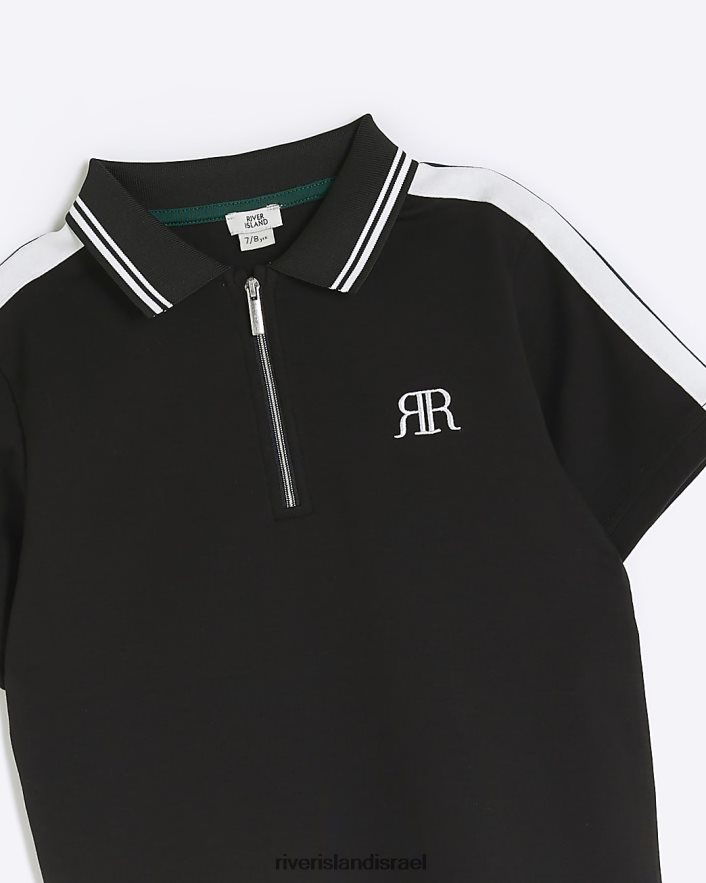לבוש River Island חולצת פולו עם שרוולים קצרים מודבקים שָׁחוֹר בנים BDZ4086805