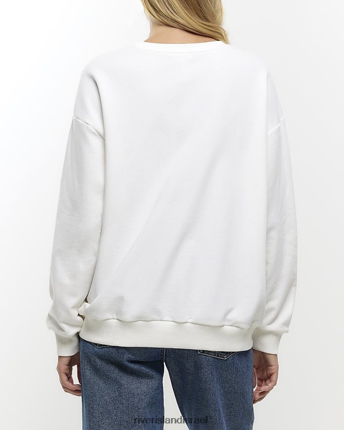 לבוש River Island סווטשירט בהדפס גרפי לבן נשים BDZ408682
