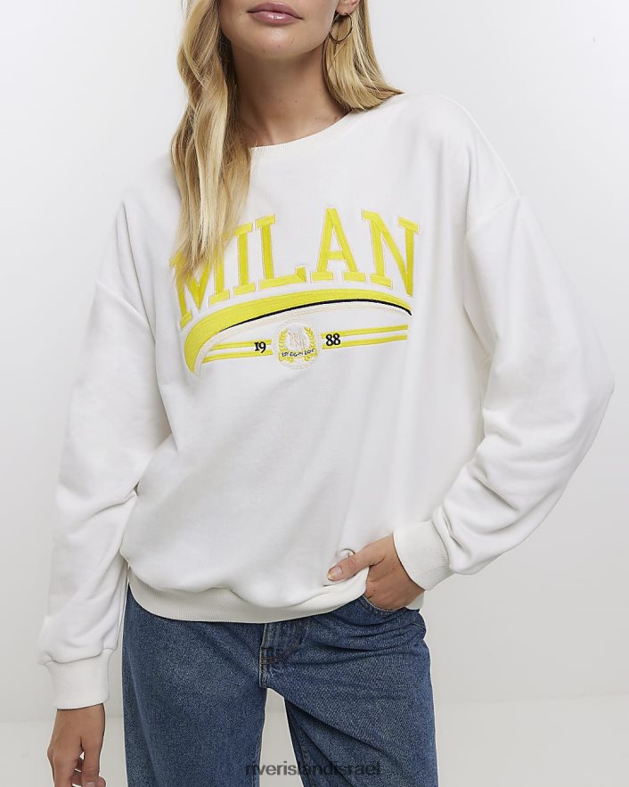 לבוש River Island סווטשירט בהדפס גרפי לבן נשים BDZ408682