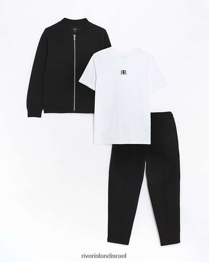 לבוש River Island סט ז'קט בומבר עם רוכסן שָׁחוֹר בנים BDZ4086849