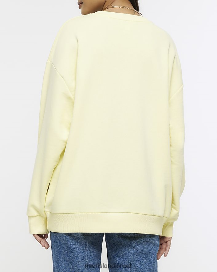 לבוש River Island סווטשירט גרפי אוברסייז צהוב נשים BDZ408684