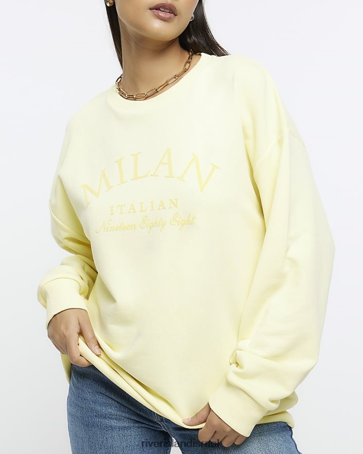 לבוש River Island סווטשירט גרפי אוברסייז צהוב נשים BDZ408684
