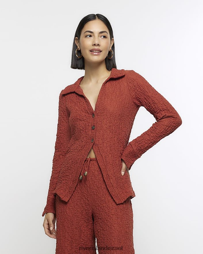 לבוש River Island חולצה עם שרוולים ארוכים עם מרקם חֲלוּדָה נשים BDZ408691