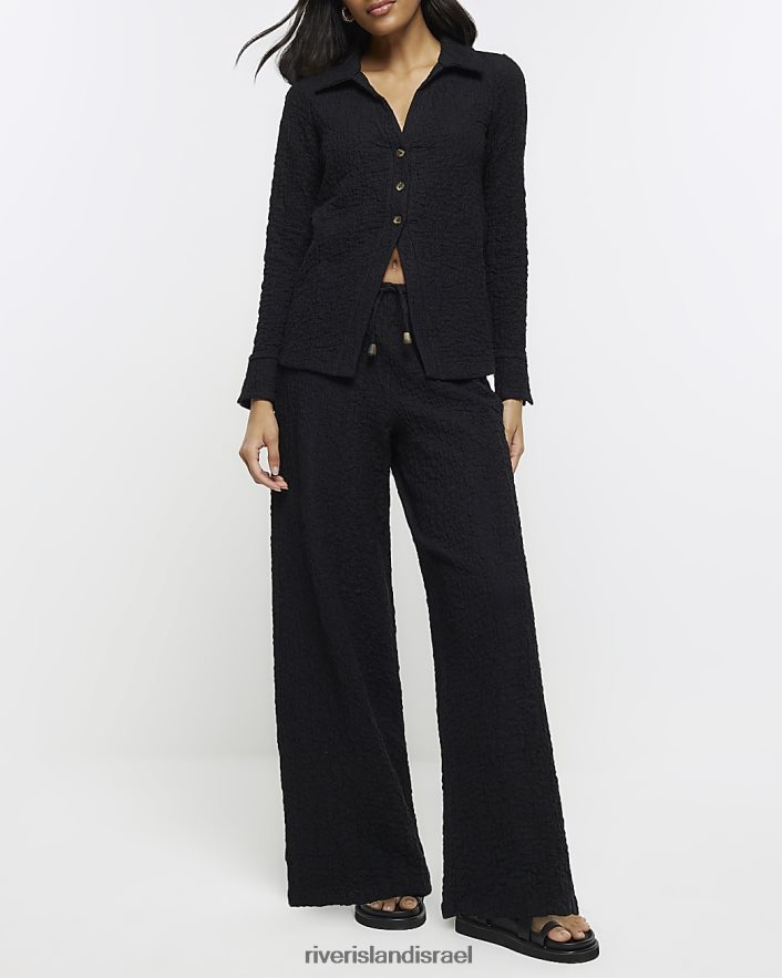 לבוש River Island חולצה עם שרוולים ארוכים עם מרקם שָׁחוֹר נשים BDZ408692