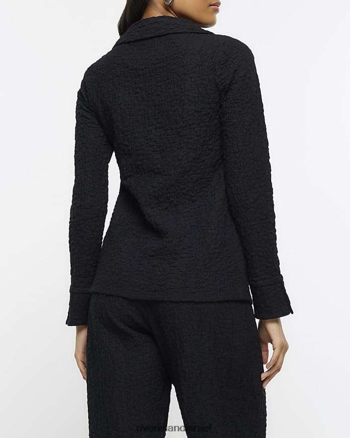 לבוש River Island חולצה עם שרוולים ארוכים עם מרקם שָׁחוֹר נשים BDZ408692