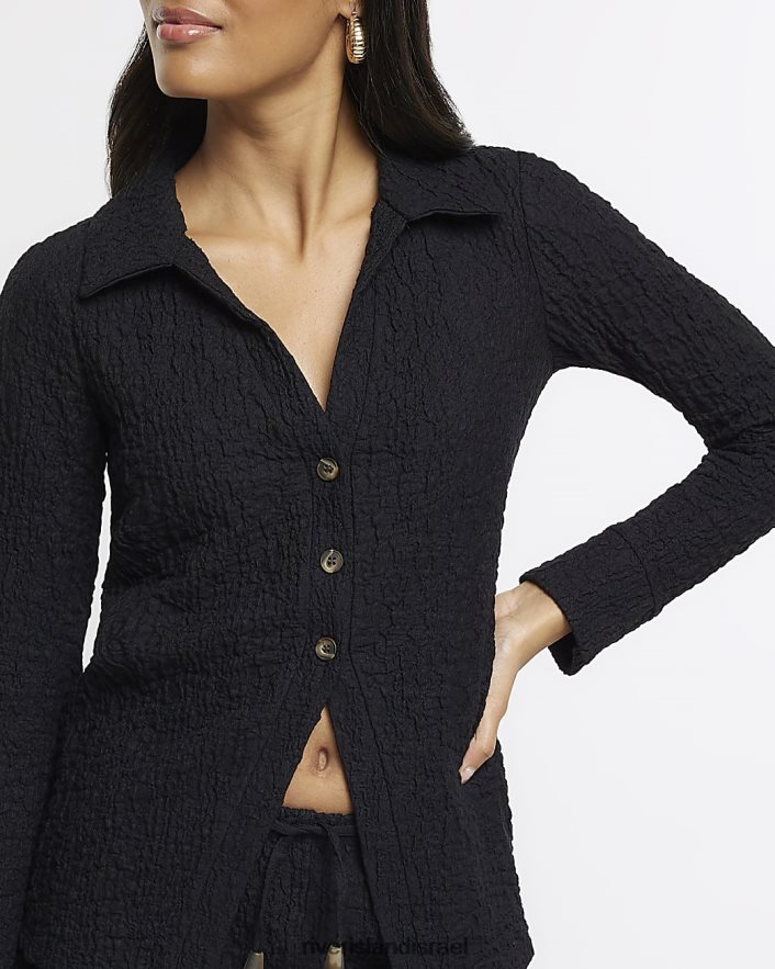 לבוש River Island חולצה עם שרוולים ארוכים עם מרקם שָׁחוֹר נשים BDZ408692