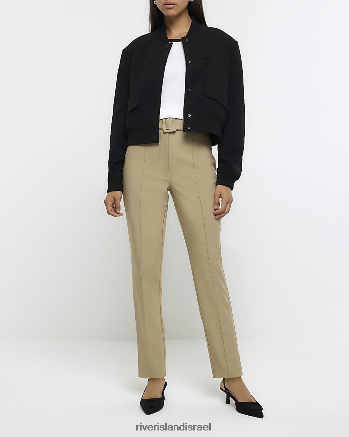 לבוש River Island מכנסיים דקים עם חגורה בז' נשים BDZ408695