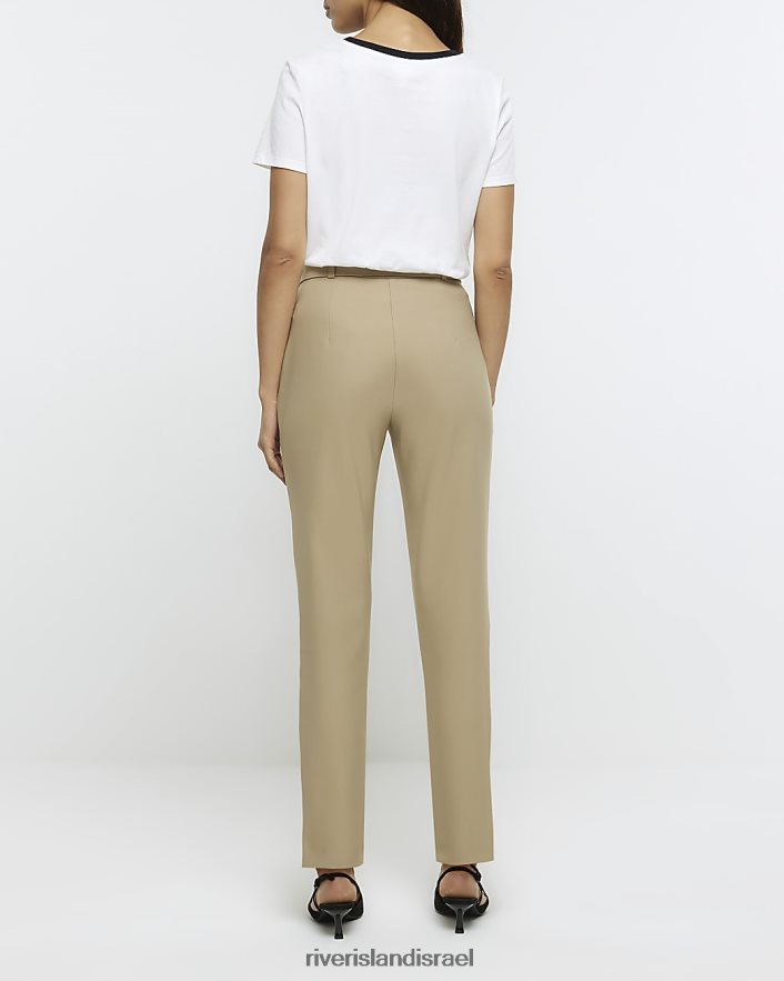 לבוש River Island מכנסיים דקים עם חגורה בז' נשים BDZ408695