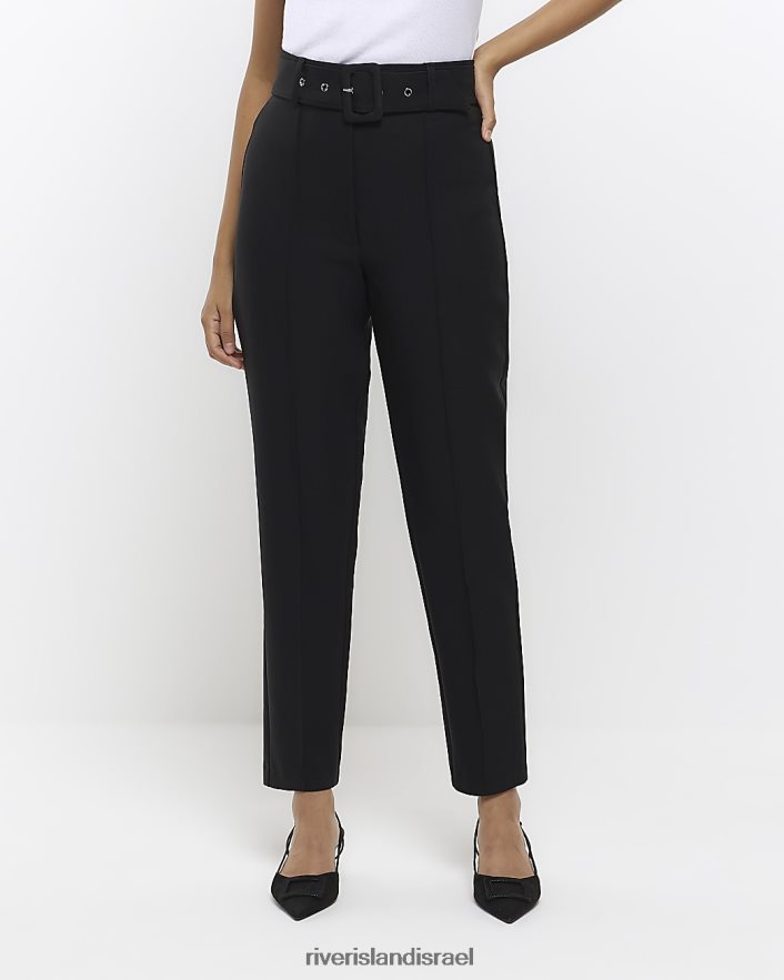 לבוש River Island מכנסיים דקים עם חגורה שָׁחוֹר נשים BDZ408696