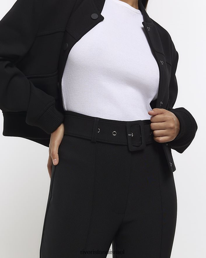 לבוש River Island מכנסיים דקים עם חגורה שָׁחוֹר נשים BDZ408696