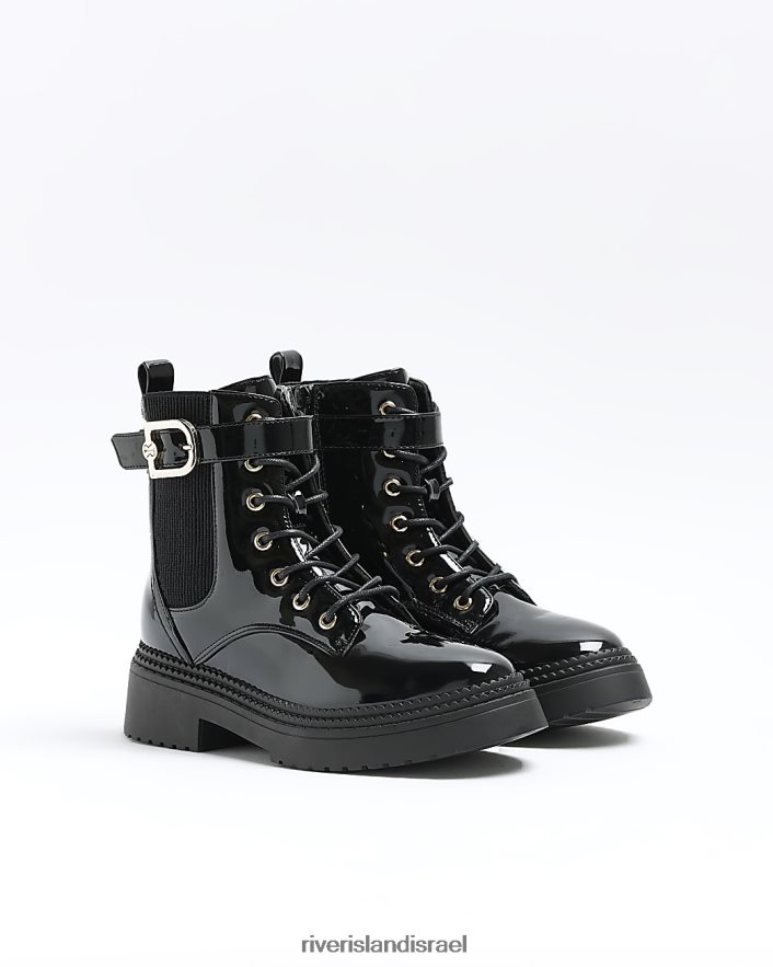 הַנעָלָה River Island מגפי שרוכים עם אבזם פטנט שָׁחוֹר נשים BDZ40869