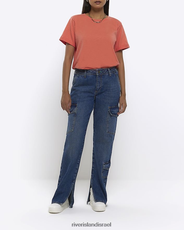 לבוש River Island חולצת טריקו עם שרוולים מגולגלים אלמוג נשים BDZ408701