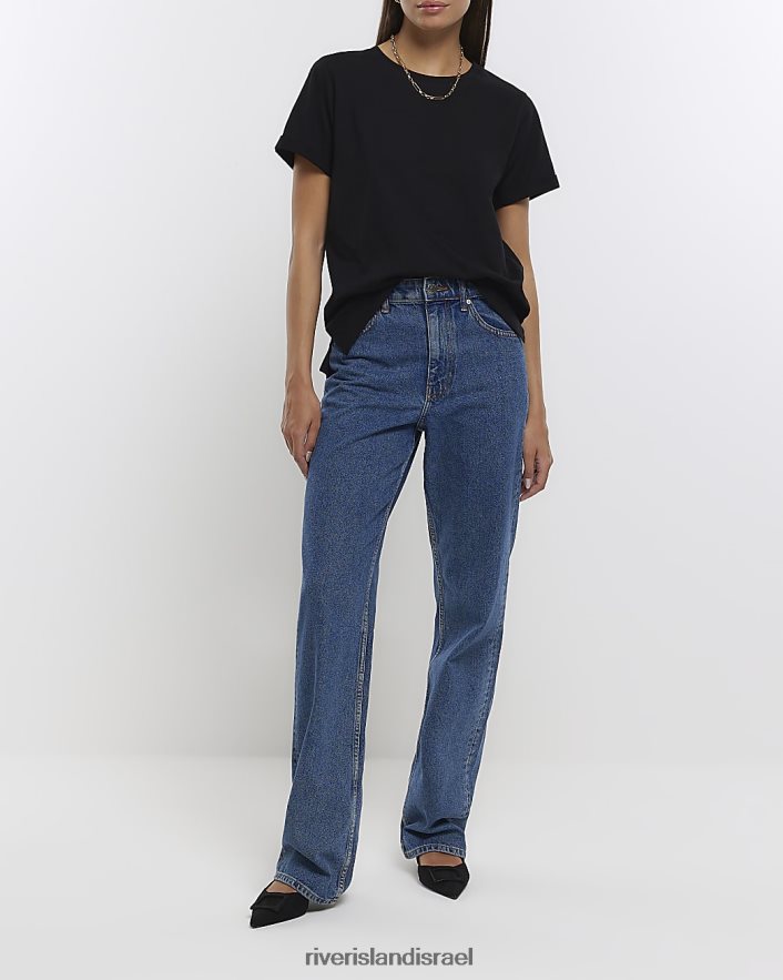 לבוש River Island חולצת טריקו עם שרוולים מגולגלים שָׁחוֹר נשים BDZ408702