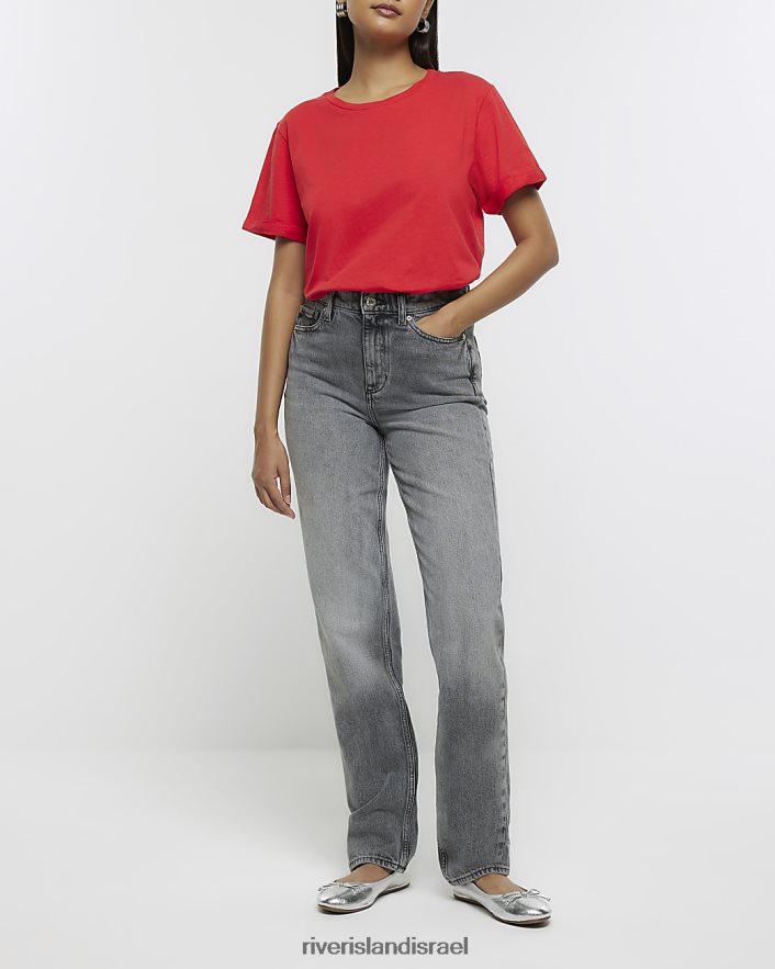 לבוש River Island חולצת טריקו עם שרוולים מגולגלים אָדוֹם נשים BDZ408705