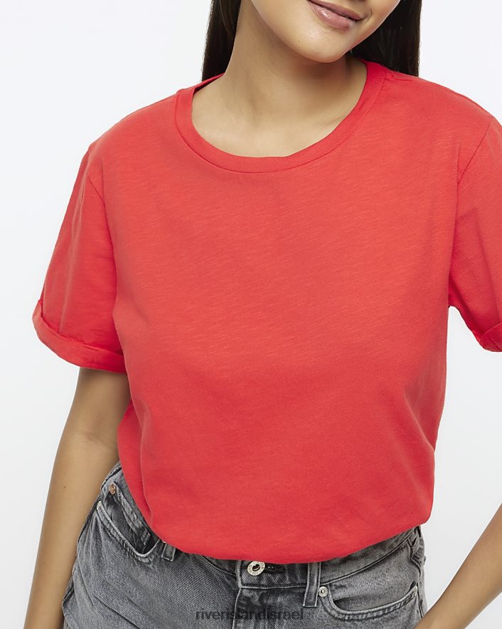 לבוש River Island חולצת טריקו עם שרוולים מגולגלים אָדוֹם נשים BDZ408705