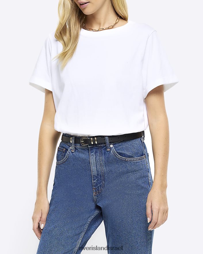 לבוש River Island חולצת טריקו עם שרוולים מגולגלים לבן נשים BDZ408706