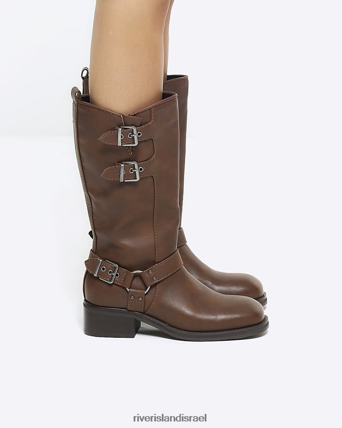 הַנעָלָה River Island מגפי אופנוענים עם רגליים גבוהות חום נשים BDZ408709
