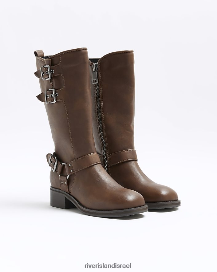 הַנעָלָה River Island מגפי אופנוענים עם רגליים גבוהות חום נשים BDZ408709