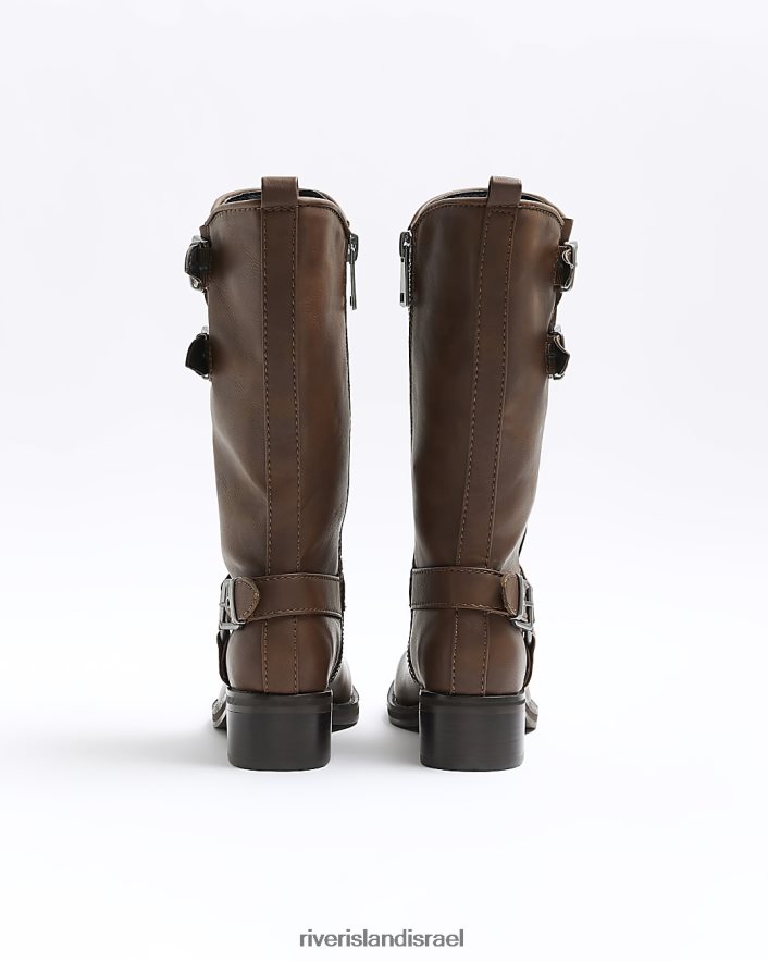 הַנעָלָה River Island מגפי אופנוענים עם רגליים גבוהות חום נשים BDZ408709