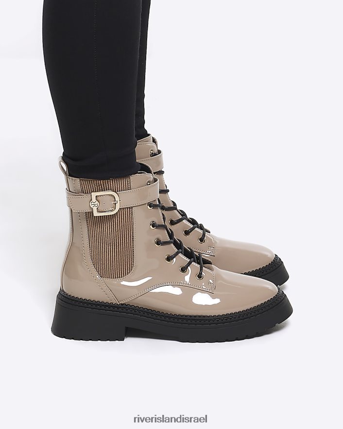 הַנעָלָה River Island מגפי שרוכים עם אבזם פטנט בז' נשים BDZ40870