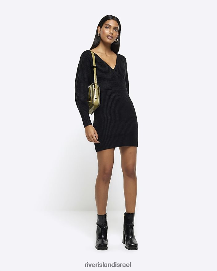 לבוש River Island שמלת מיני מגשר עם שרוול ארוך שָׁחוֹר נשים BDZ408712